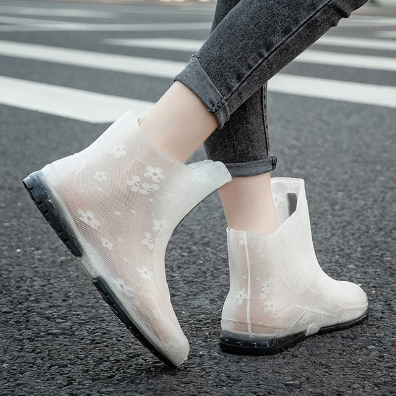 Transparent Rubber Boots Women Rain Shoes Waterproof Work Garden Galoshes Woman Fashion Rainboots Fishing Non Slip Kitchen Shoe