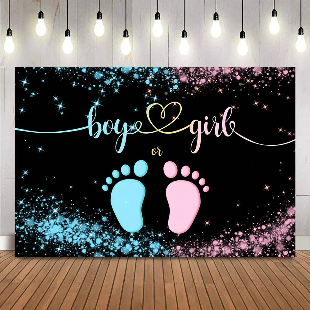 Blue or Pink Gender Reveal Theme Background Girl or Boy Baby Shower Party Decoration Black Backdrop Shining Dot Photo Backdrop