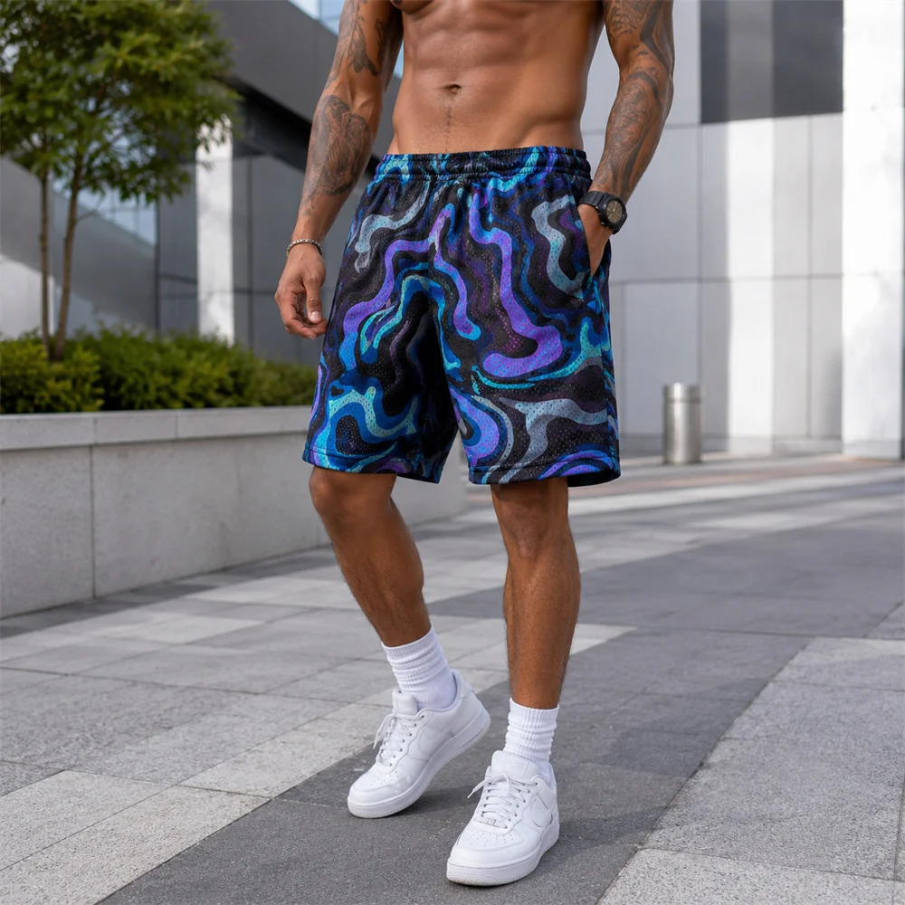 3D Print Artistic Wavy Striped Board Shorts For Men Simple Fashion Leisure Quick Dry Beach Shorts Drawstring Loose Mens Short
