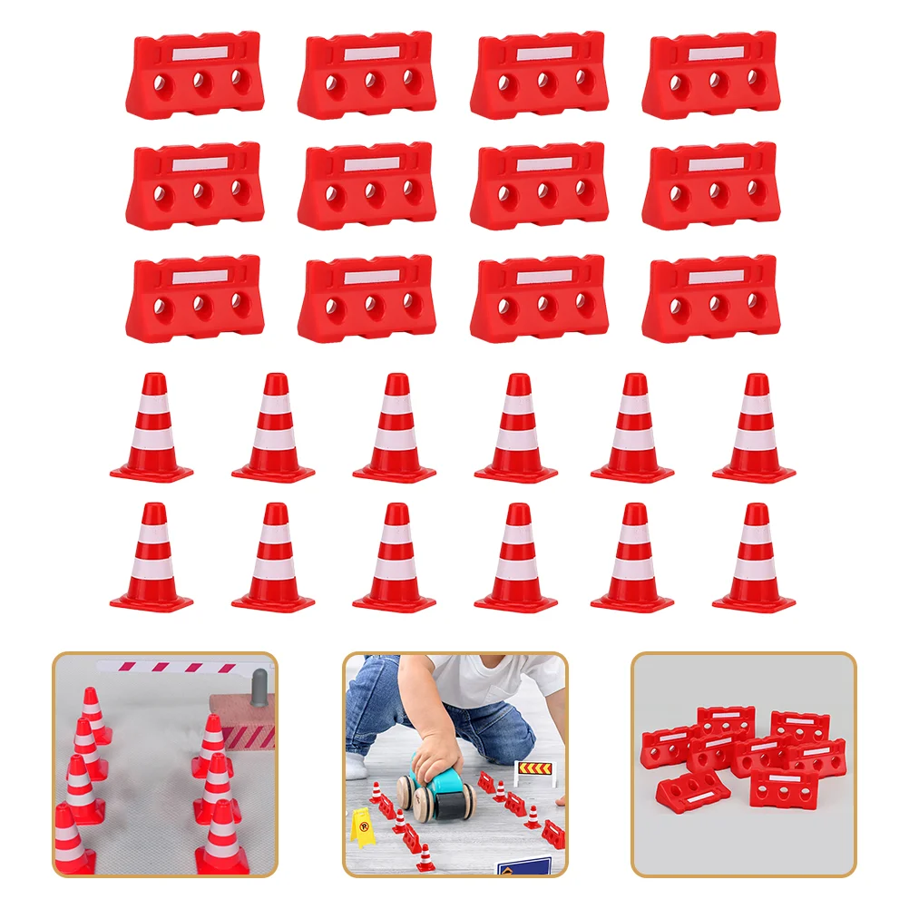 24 Pcs Road Sign Barricade Toy Roadblock Traffic Cone Puppet Light Plastic Mini Signs Toys