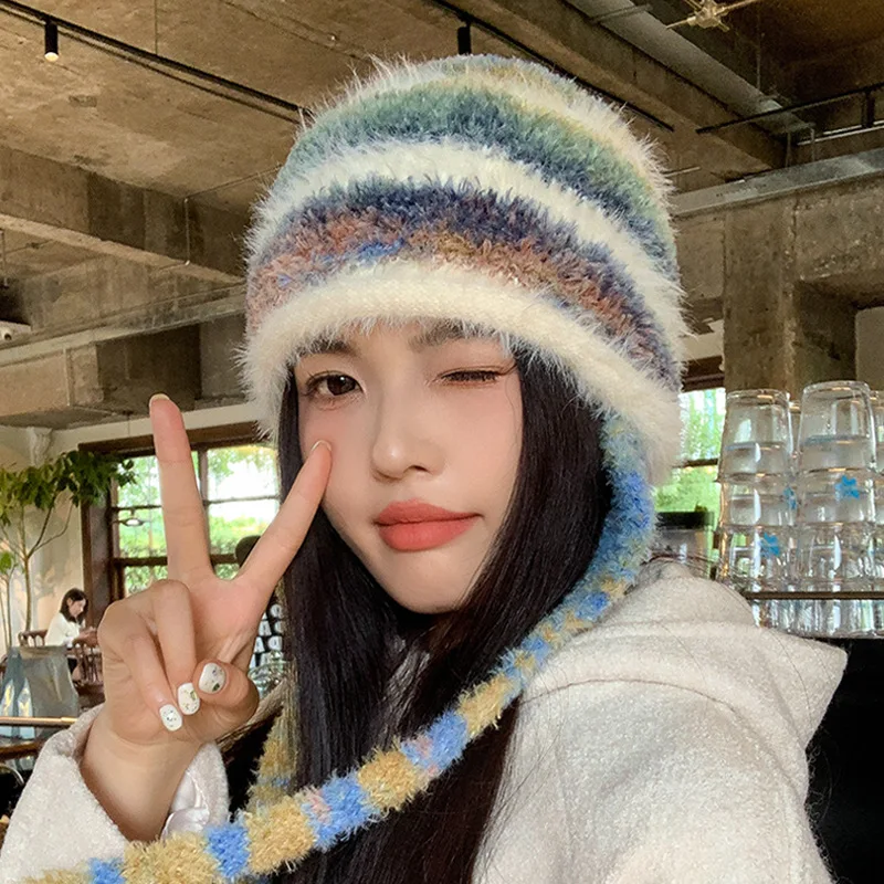 الشتاء قبعة صغيرة محبوكة صوف مبطن حجم كبير التخسيس الوجه بسط صالح في الهواء الطلق للجنسين مترهل قبعة مكبلة