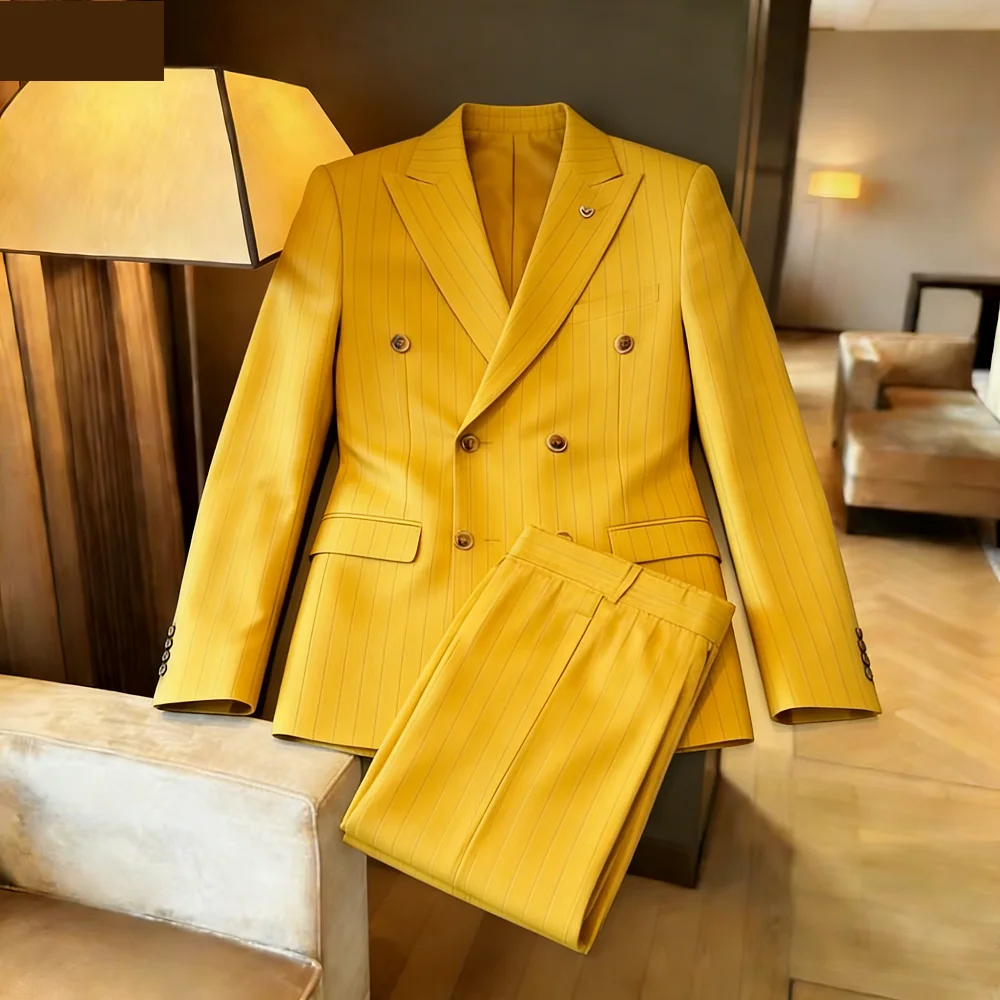 

Men's Three-Piece Suit Elegant Modern Trench Coat High-Quality Formal Wear for Wedding Dress Code