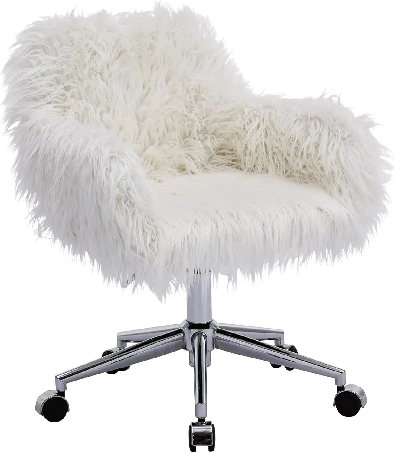 

Fluffy Office Desk Chair, Faux Fur Modern Swivel Armchair With Wheels, Soft Comfy Fuzzy Elegant Accent Makeup Vanity Chairs For