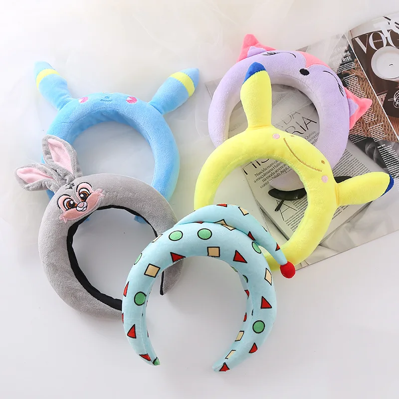 Cute Cartoon Plushie Doll Frog Dragon Sponge Headband Face Wash Hairband Makeup for Girls Plush Headdress Hair Accessories Gifts