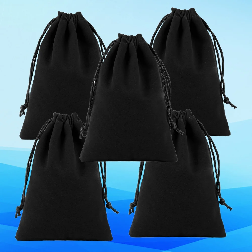 

5Pcs Drawstring Bag Hair Dryer Pouch Flannel Lint Storage Organizer Multifunctional Black 15x20cm Strong Closure