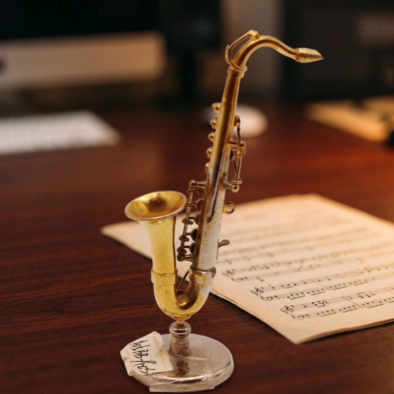 Miniature Instrument with Base Tabletop Musical Instrument Miniature Dollhouse Accessory Decorative Figurine Realistic