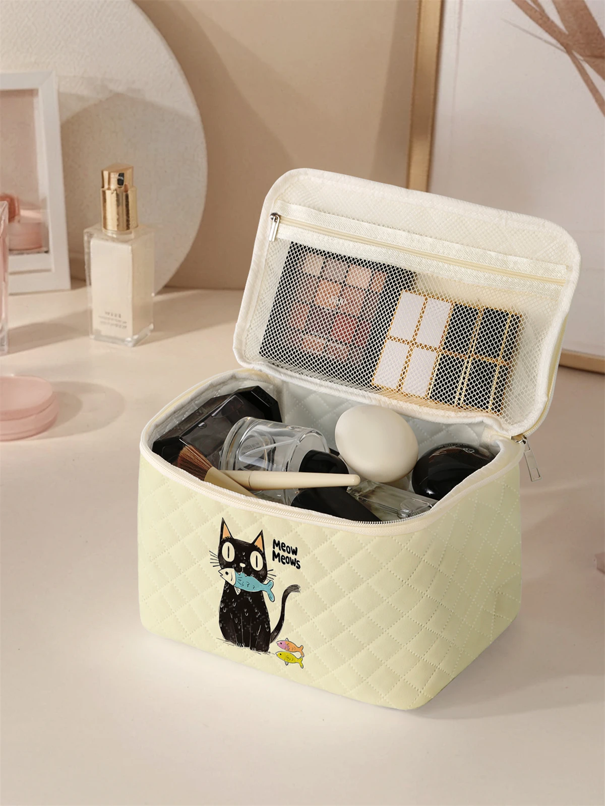 1 Juego de bolsa de maquillaje portátil, diseño de gran capacidad, fácil acomodar sus cosméticos, liviana y portátil para guardar cosméticos