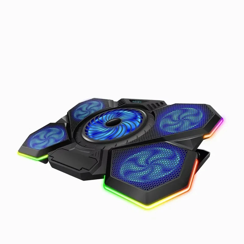 Gaming Laptop Cooling Pad Adjustable Height RGB 5 Brushless Fans High Wind Performance For Gamers Quiet Operation 15.6 17