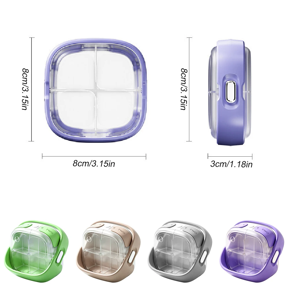 1PCS  One-Touch Auto Pop Pill Box, 4 Grid Waterproof Portable Pill Container for Daily Medication Storage