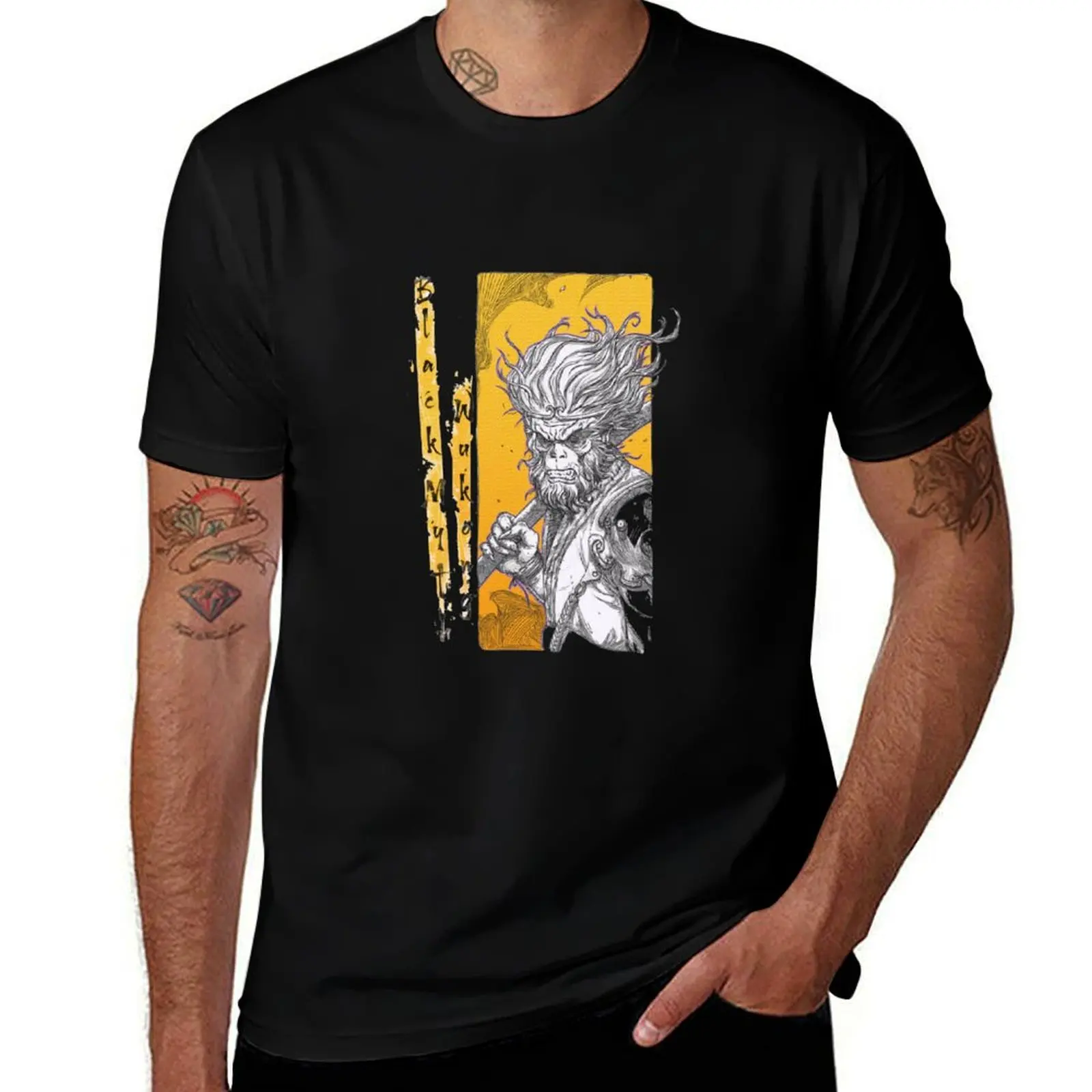 

Черный миф: футболка с персонажами Wukong Fanart, мужские футболки для мужчин, дизайнерская футболка