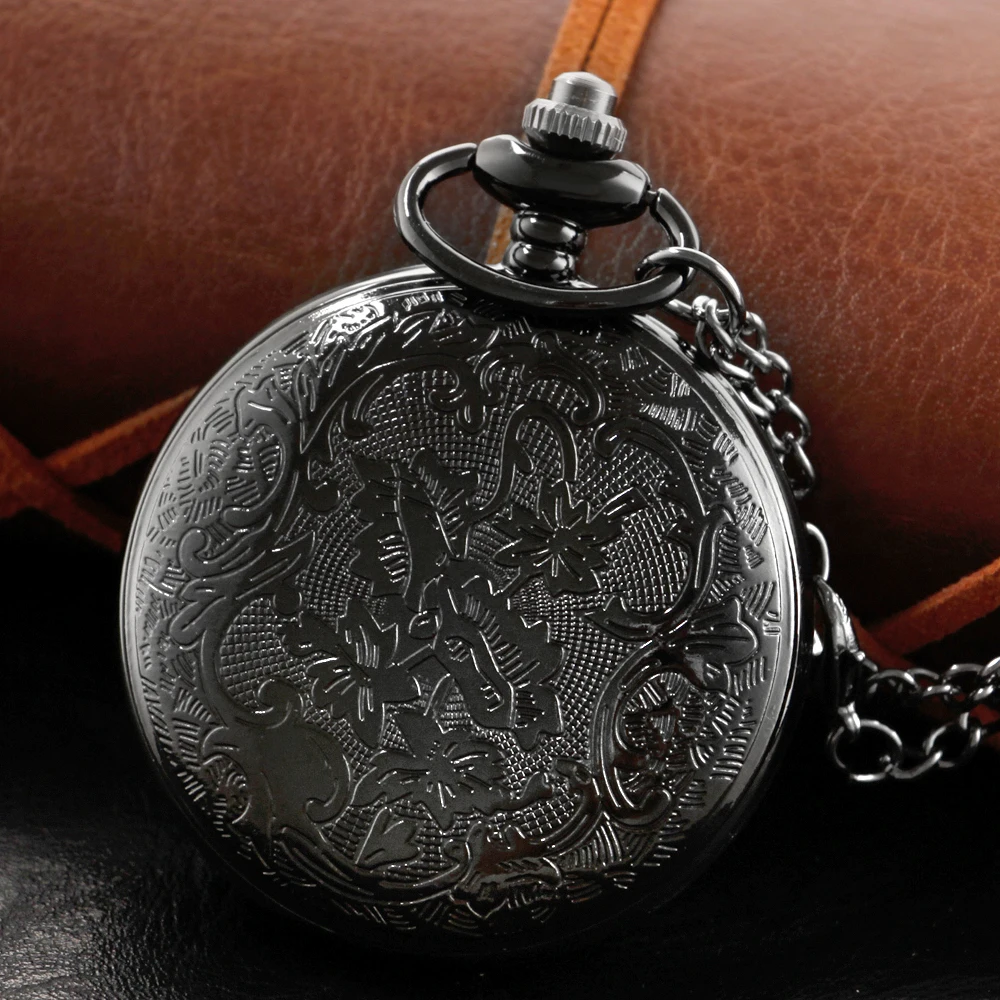 Orologio da taschino al quarzo classico retrò nero con numeri romani vuoti, mini orologio con pendente per collana per regali di festa per uomini e donne