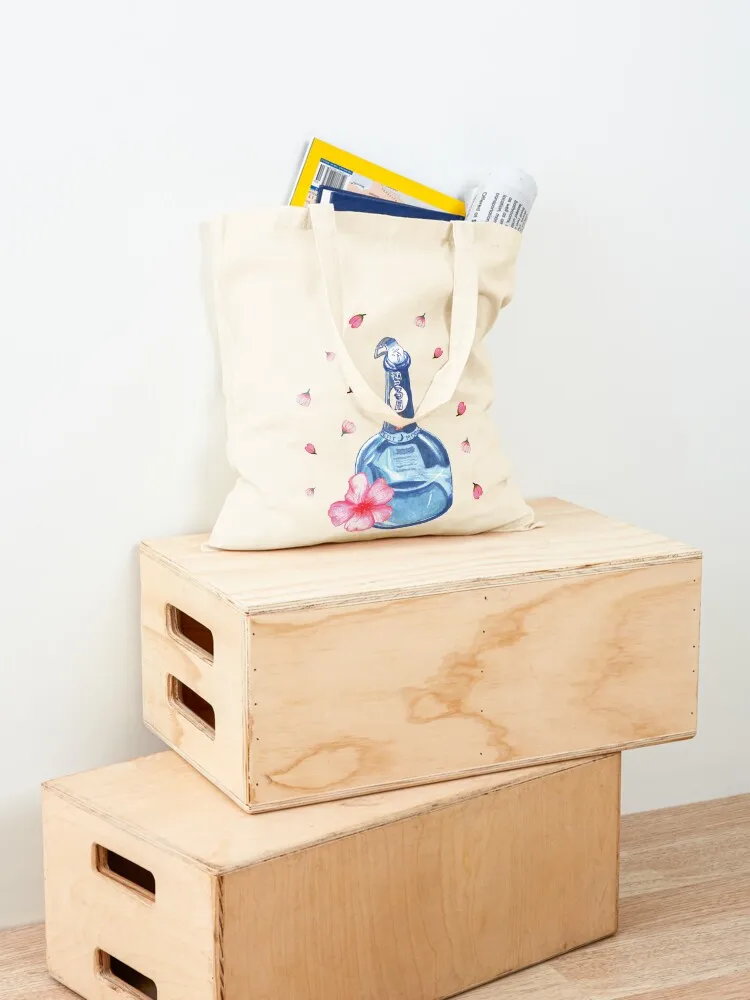 Round Blue Bottle and Pink Sakura Flowers Japanese Pattern Tote Bag cloth bag woman Women bags