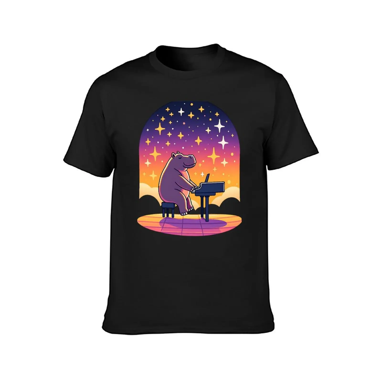 Celestial Concerto: A Hippo's Symphony Under the Stars T-Shirt oversized cute tops t shirt men