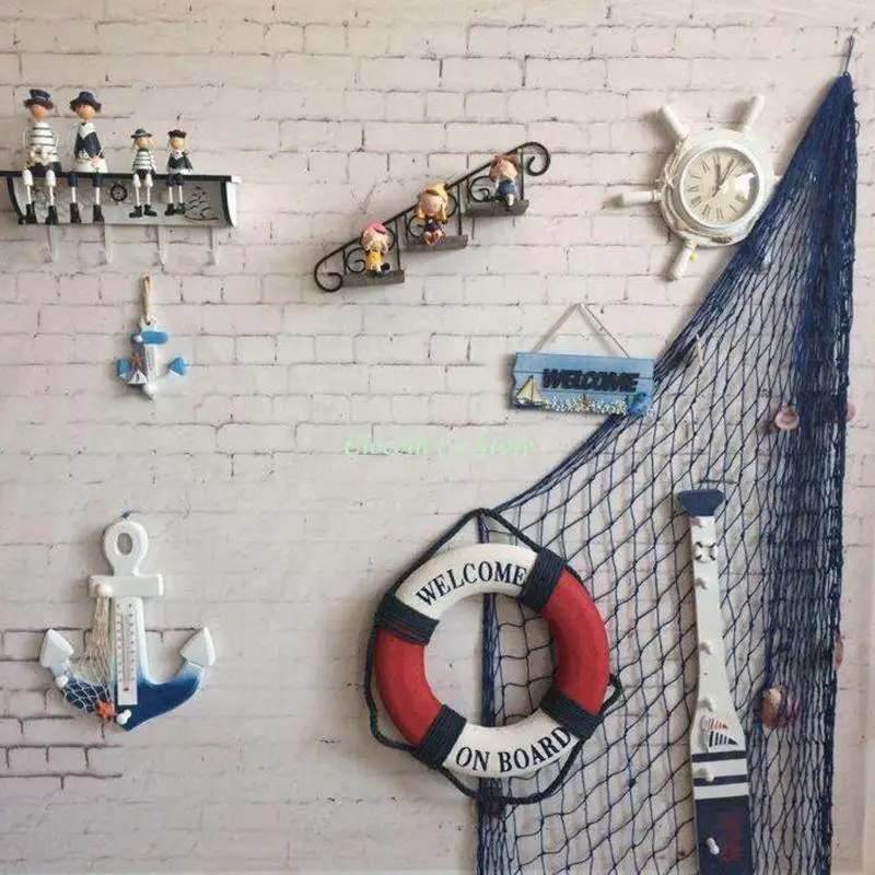 X90F Mediterranean Handmade Woven DIY Fishing Net Seaside Wall Hanging Beach