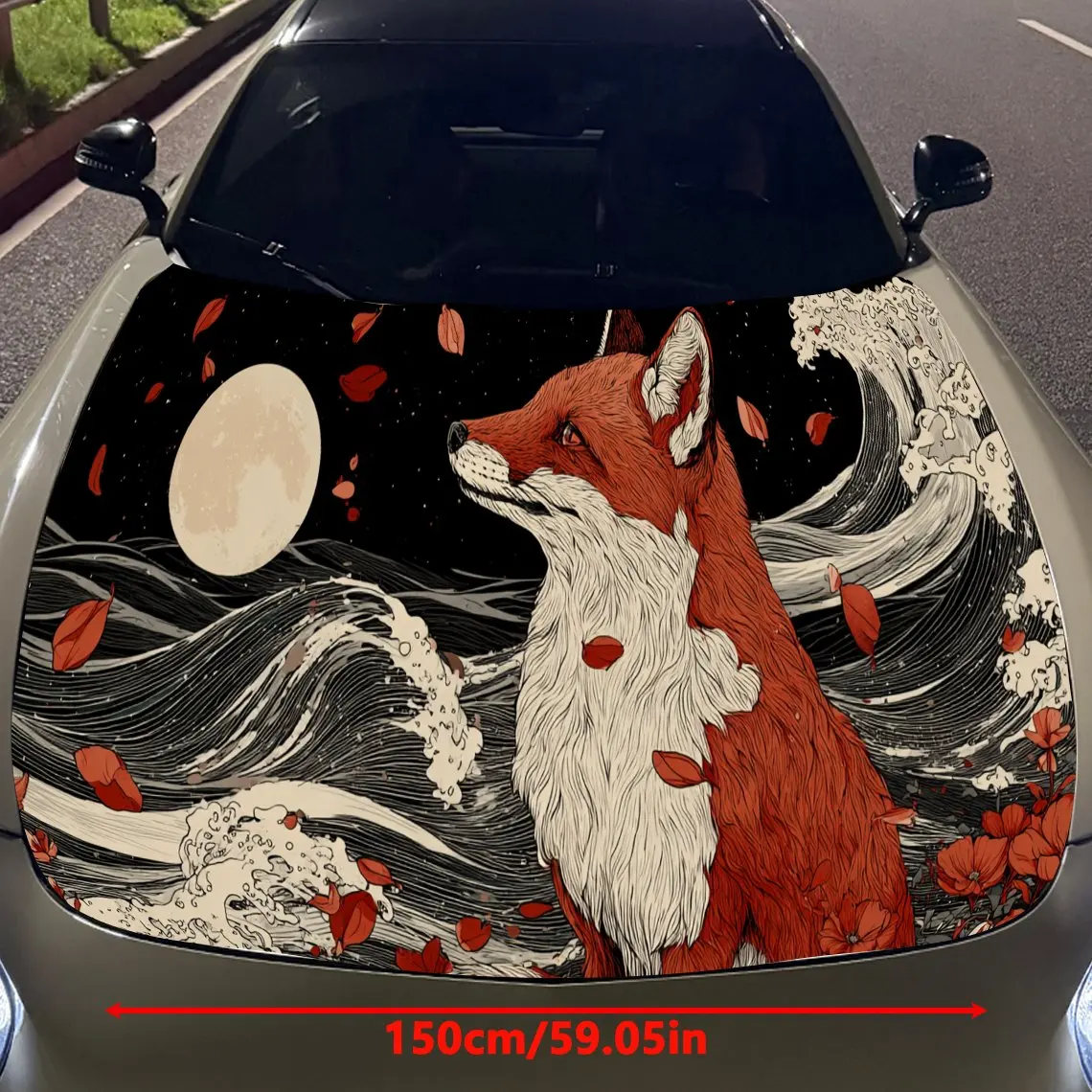 Retro Fox print,car hood stickers,PVC waterproof Self adhesive car hood sticker,car hood decoration protection stickers,Auto Acc