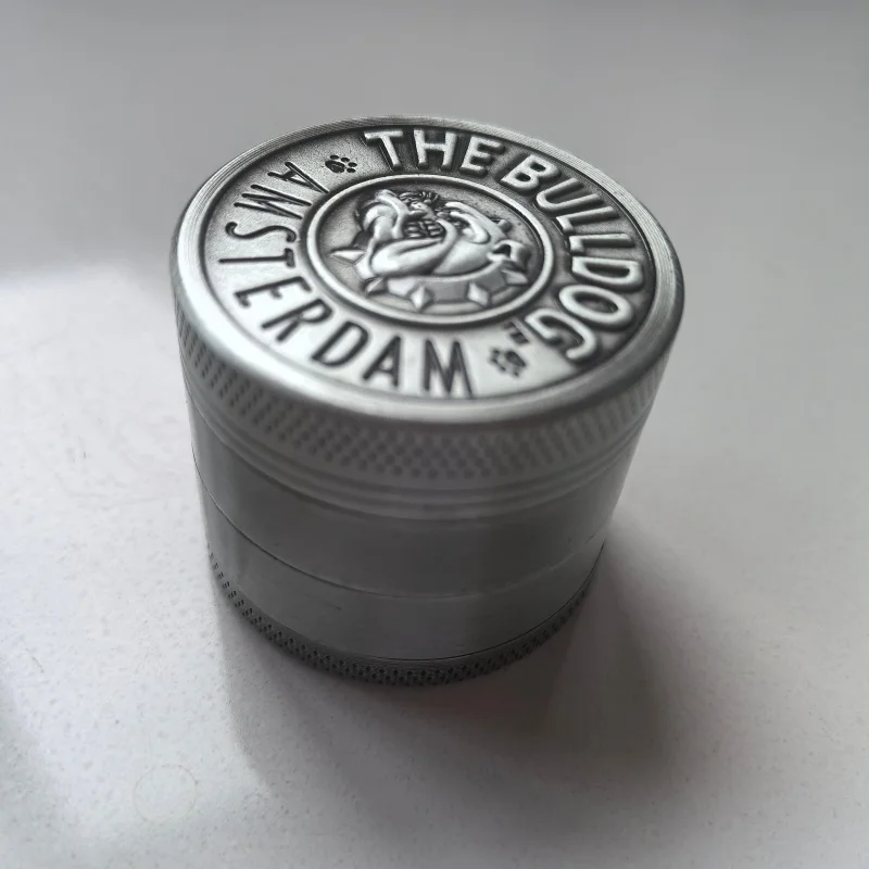 40/50mm Silver Bulldog Grinder Metal Pestle Mortar 4-layer Spice Mill Salt Pepper Tobacco Grass Grinder Smoke Cigarette Tool