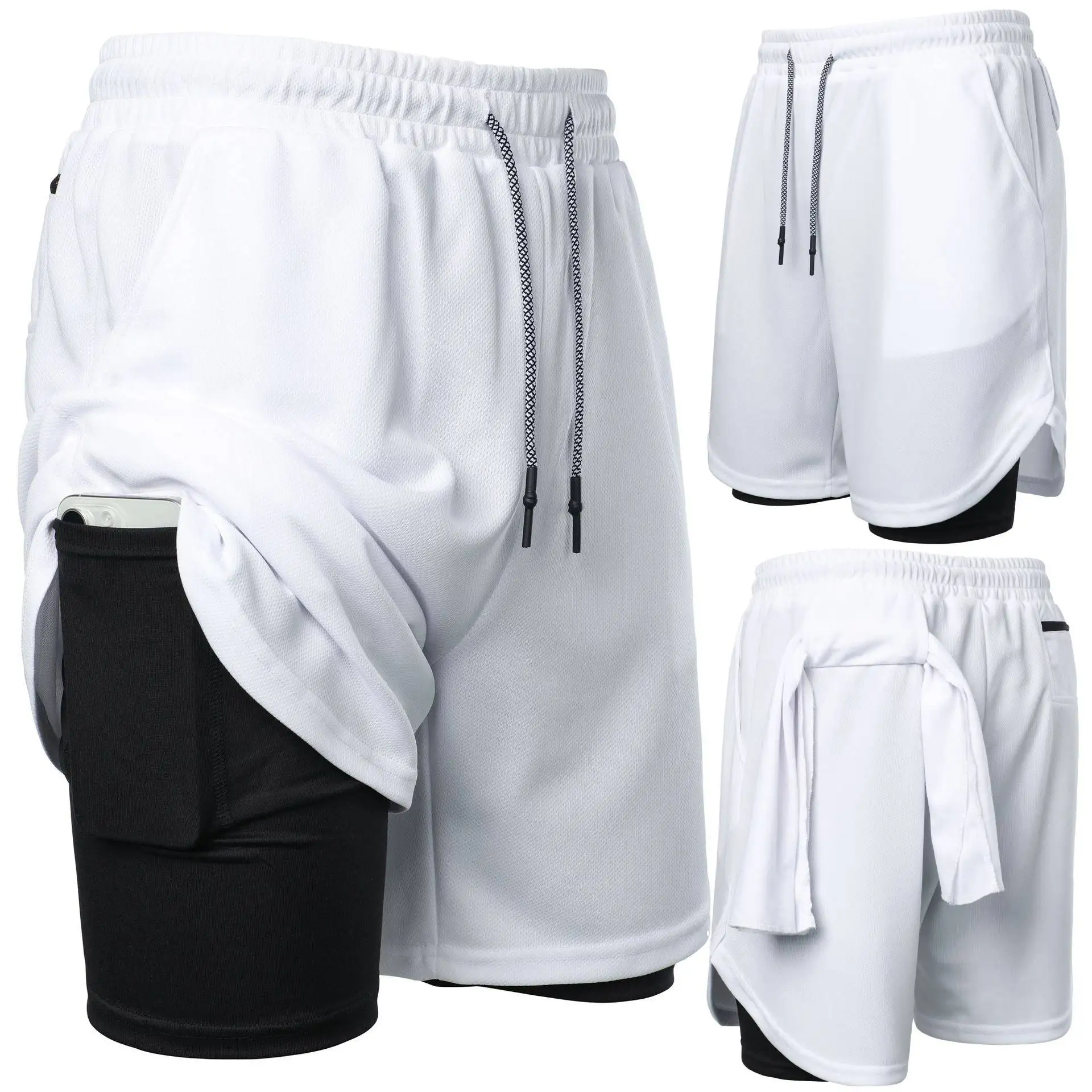 Short de basket-ball 2 en 1 pour homme, pantalon de sport en maille respirante, entraînement FJGym, pantalon de survêtement à séchage rapide, pantalon de vacances