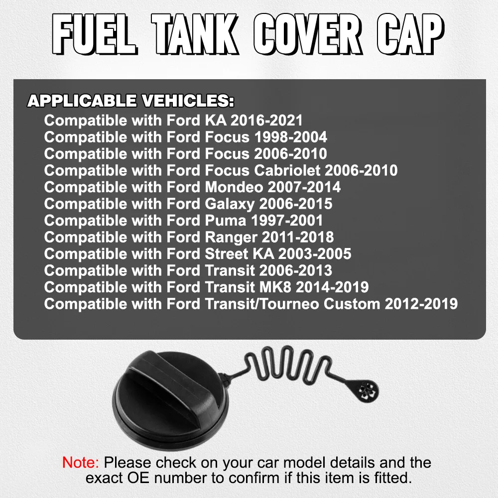 

Black Fuel Tank Filler Cap with Strap for Ford Fiesta MK5 Fusion Focus Mondeo Galaxy Ranger Transit E1F1-9030-AA