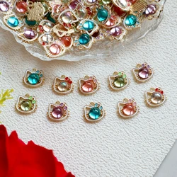 10PCS Cartoon Mini Trendy Shiny Cat Resin Metal Pendant Bow Animal Charms DIY Necklace Bracelet Keychain Earing Dangle Accessory
