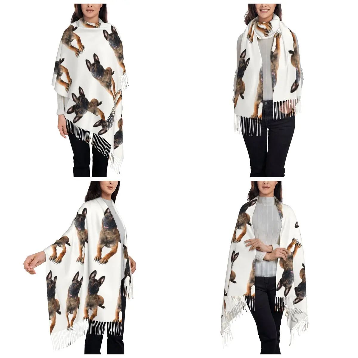 Belgian Shepherd Dog Malinois Scarf Tassel Scarves for Women Soft Warm Shawls and Wraps Long Fall Winter Shawl Wrap