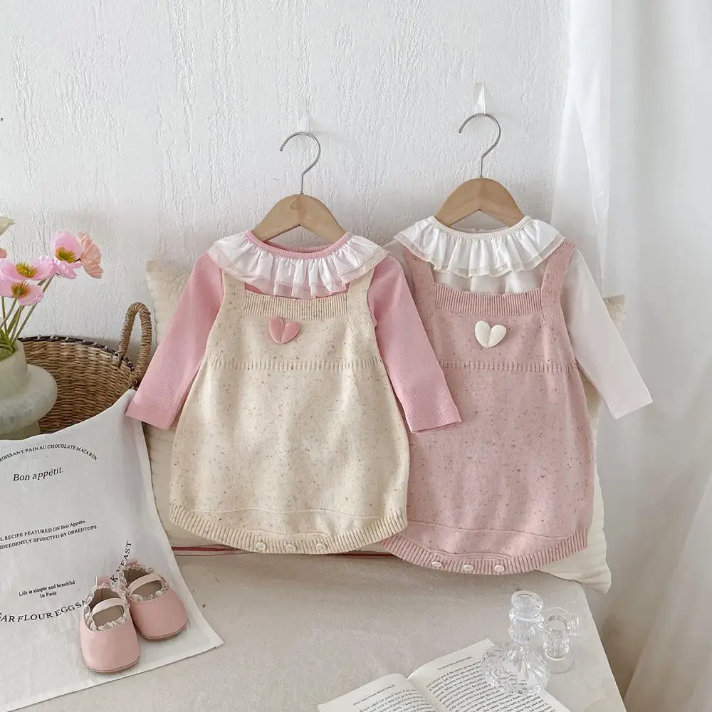 

2024 Baby Girl Ruffle Collar Top Sleeveless Romper for Newborn Girls Sister Matching Clothing Autumn Fashion Comfort Clothes