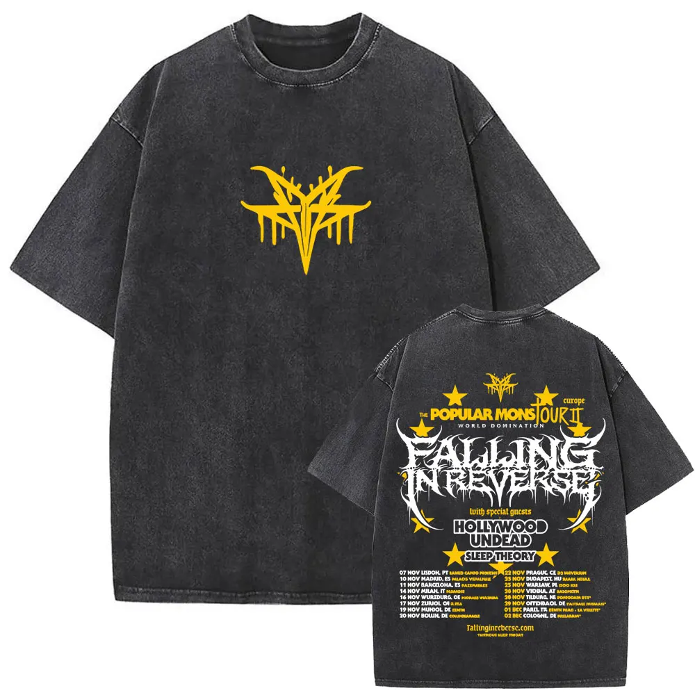 Falling in Reverse The Popular Mons World  Tour  T Shirt  Ronnie Radke T-shirt Men Women Rock Metal Washed Vintage  Cotton Tees