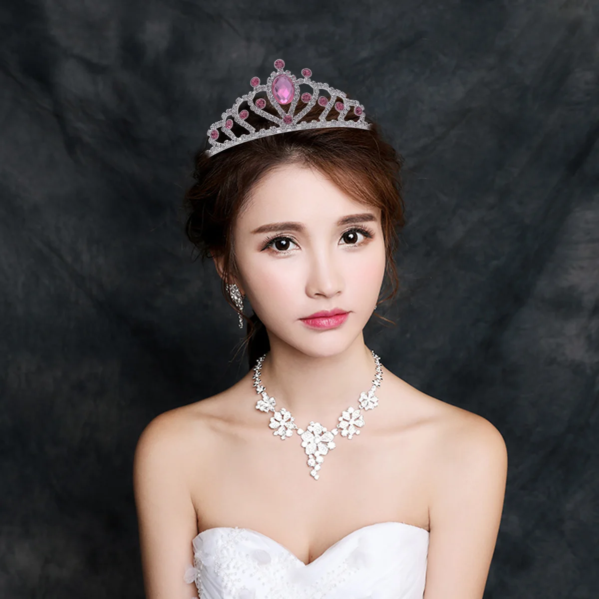 

Pink Heart Crystal Tiara Crown Elegant Birthday Party Hair Accessories Headband Jewelry Decoration