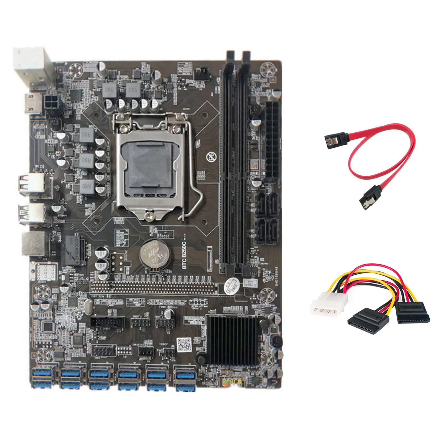 

B250C Miner Motherboard+Thermal Pad+4PIN to SATA Cable+SATA Cable 12 PCIE to USB3.0 Graphics Card Slot LGA1151 DDR4