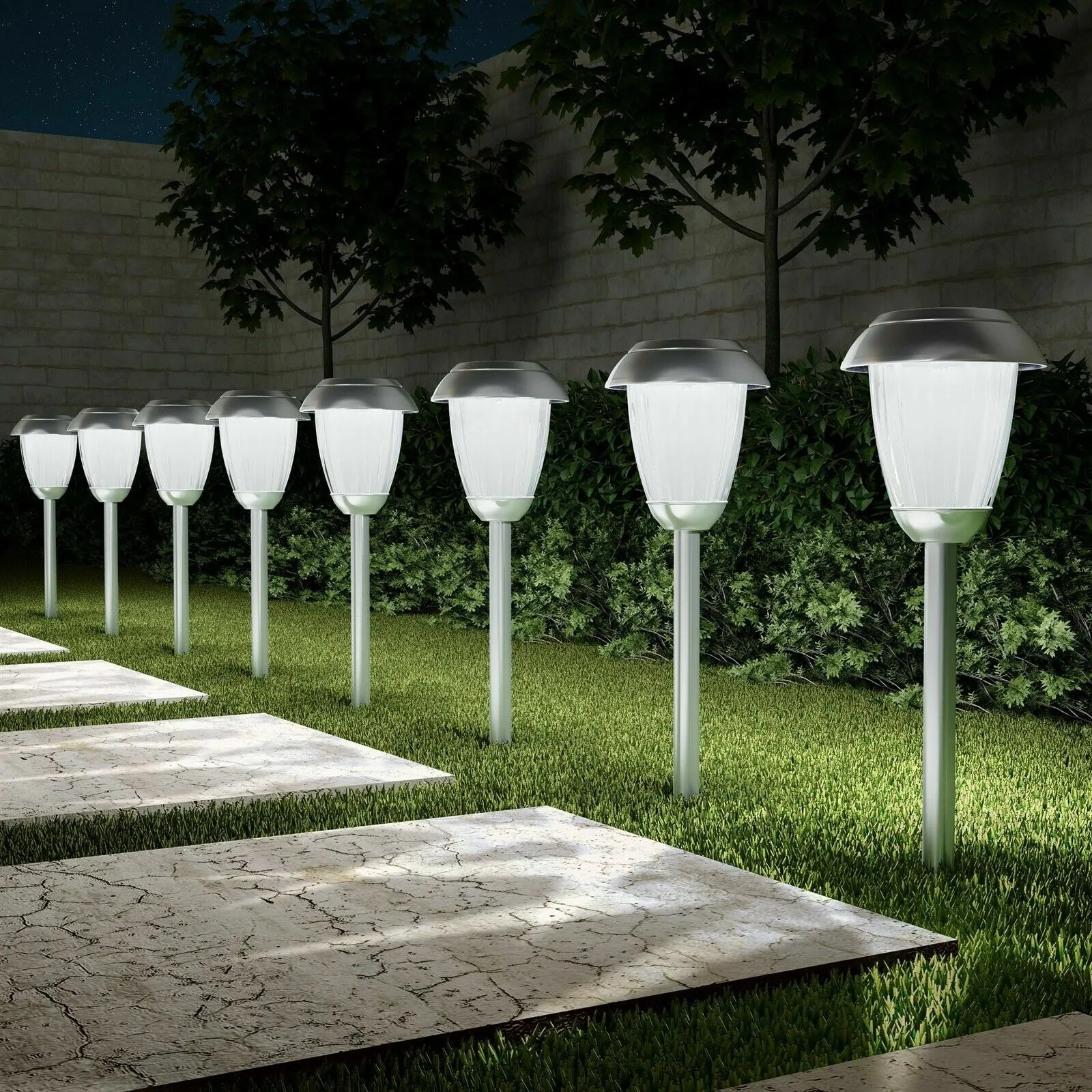 US 8 sets of solar path LED lights with stainless steel surface and terrace accent-