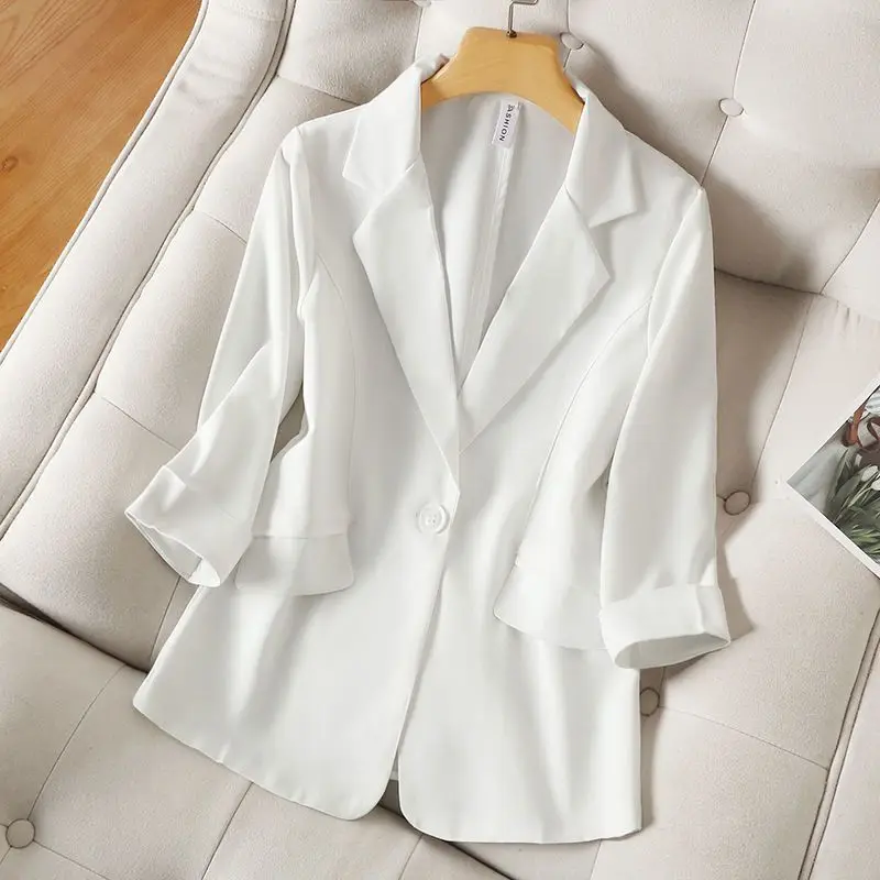 

Spring Summer New White Blazers for Women 2024 Elegant Fashion Lightweight Thin Blend Sunscreen Casual Jacket Lady Slim Suit Top