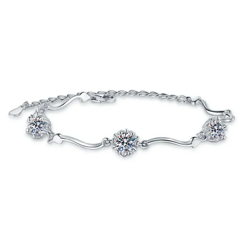 

New S925 Sterling Silver Snowflake Bracelet with Lobster Clasp Simple and Fashionable High-end GRA Moissanite Wedding Jewel