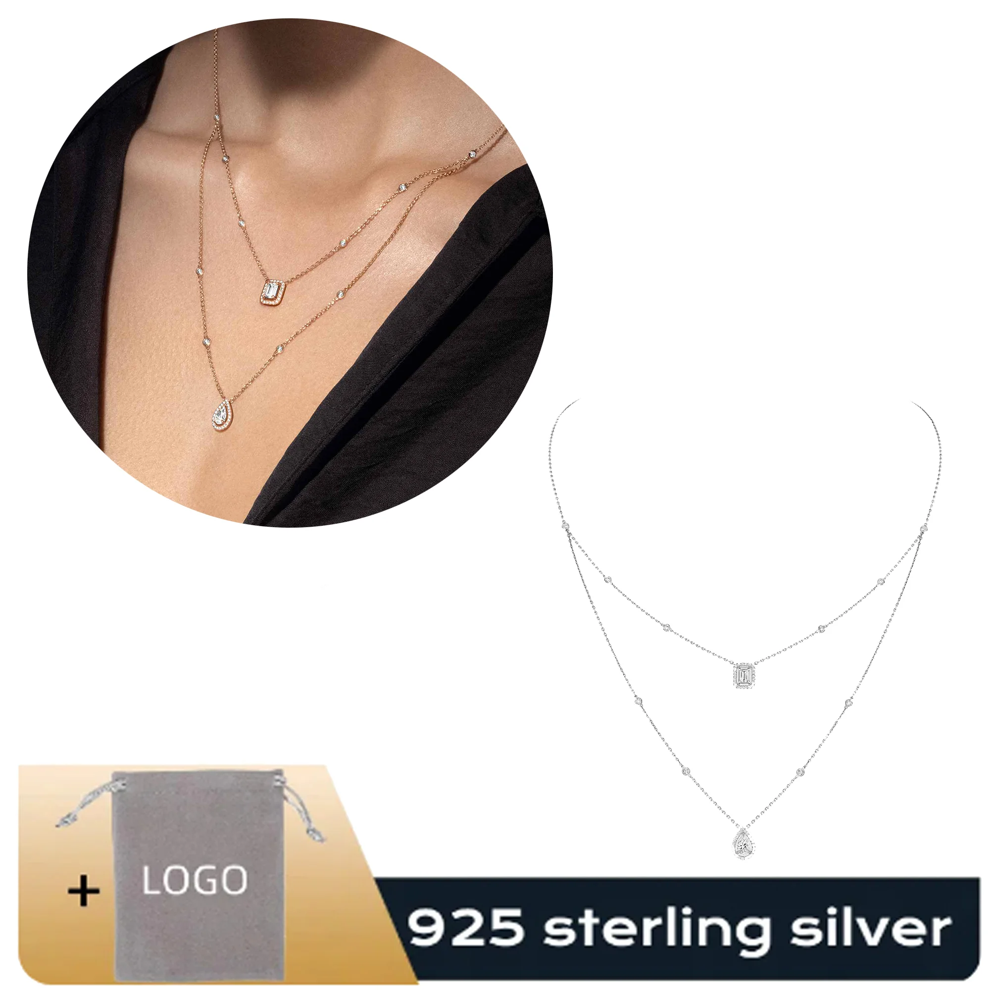 

Advanced Fashion Messik - Home Pure Silver s925 Elegant MY TWIN Series Double Loop Diamond Set Exquisite Necklace