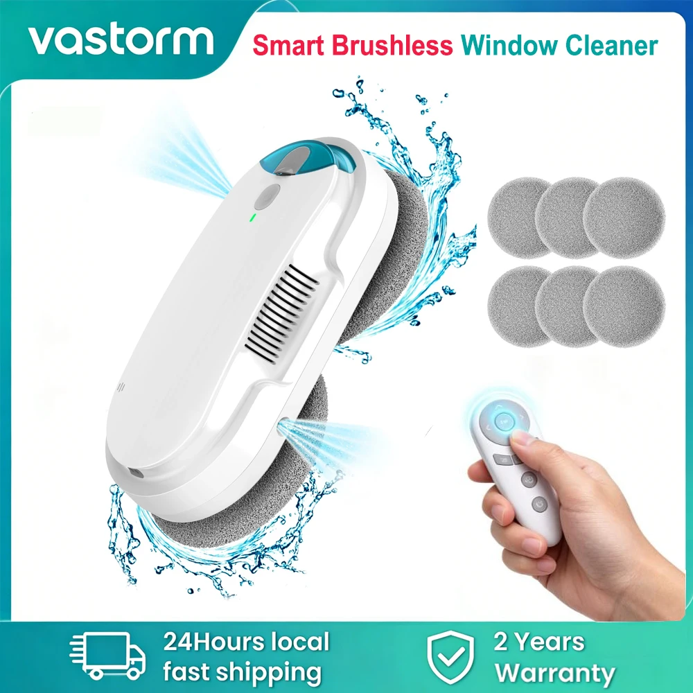 Vastorm Intelligenter Fensterreinigungsroboter mit automatischer Wassersprühfunktion, bürstenlosem Motor, Doppelsprühfunktion, Fernbedienung, Kanten-Erkennung, intelligenter Glasreiniger