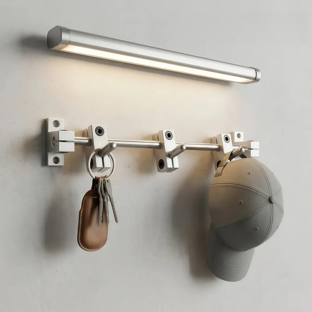 Adjustable 3 Hooks All Metal Wall Mount Key Hat Coat Rack Multifunctional Sliding Hook Rail Holder for Entryway Kitchen Bathroom