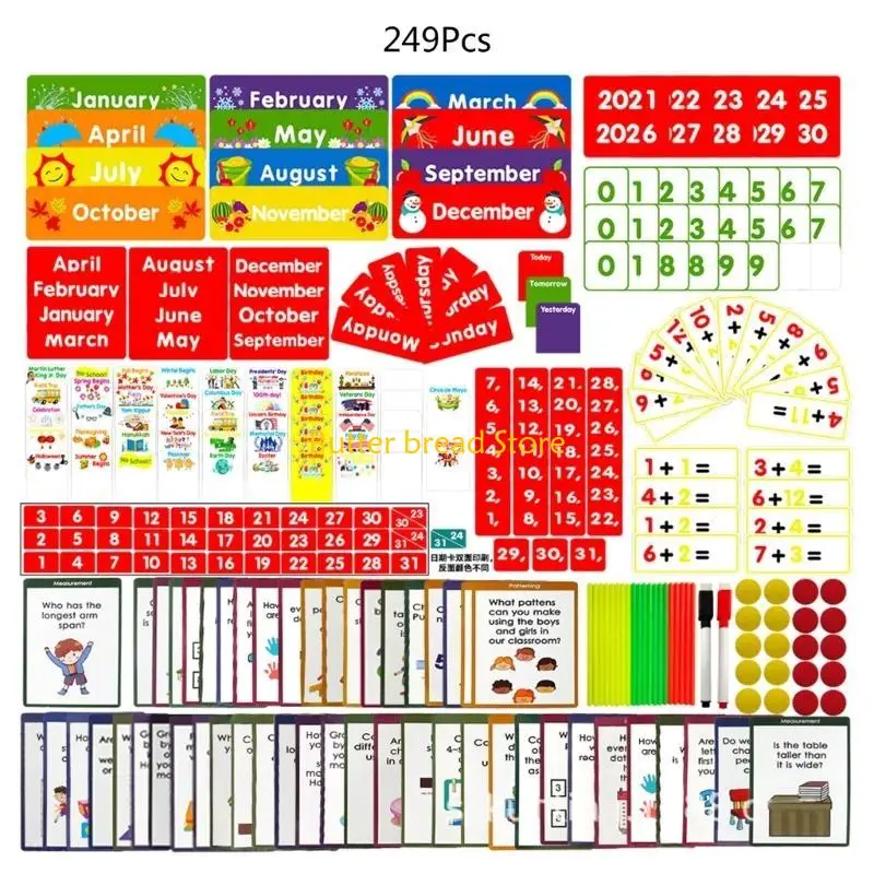 W89C 캘린더 포켓 차트 수학 포켓 차트 3 세 이상, 교실 포켓 차트 교육 보조 데이트 수학 계산