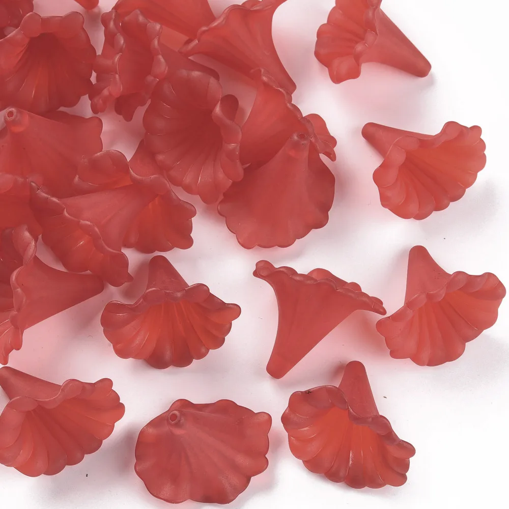 10PCS Transparent Acrylic Beads Calla Lily Frosted FireBrick 40.5x33x35mm Hole: 1.8mm