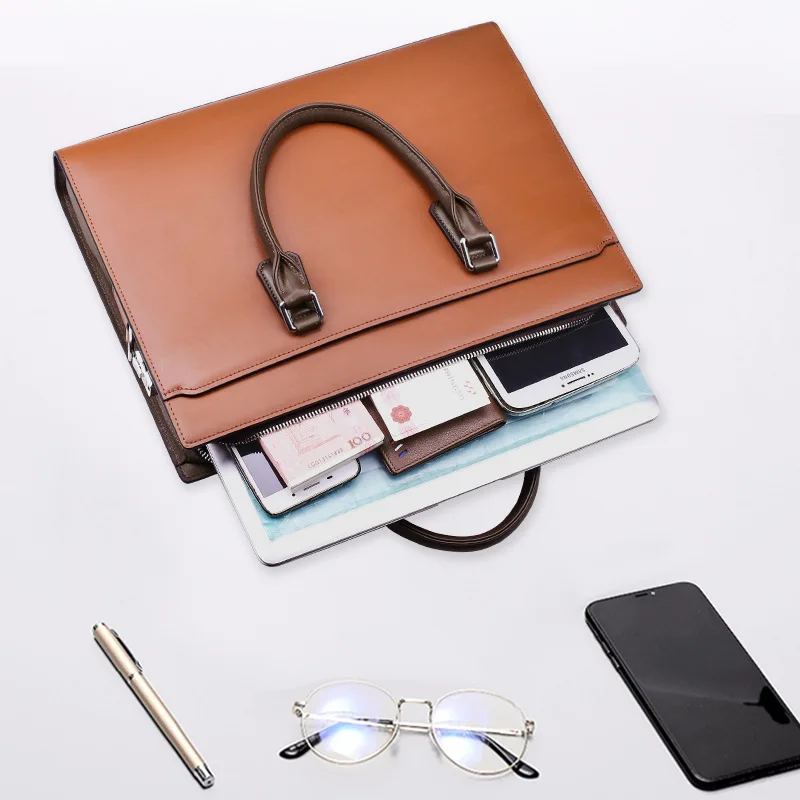 New Handbag Genuine Messenger Luxury Brand Bag Leather Bags Password Lock Laptop Briefcase Top Layer Cowhide Business Men's Bag