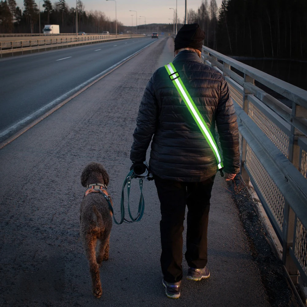 USB Rechargeable Safety Reflective Running Gear High Visibility LED Reflective Belt for Night Running Cycling Jogging Walking