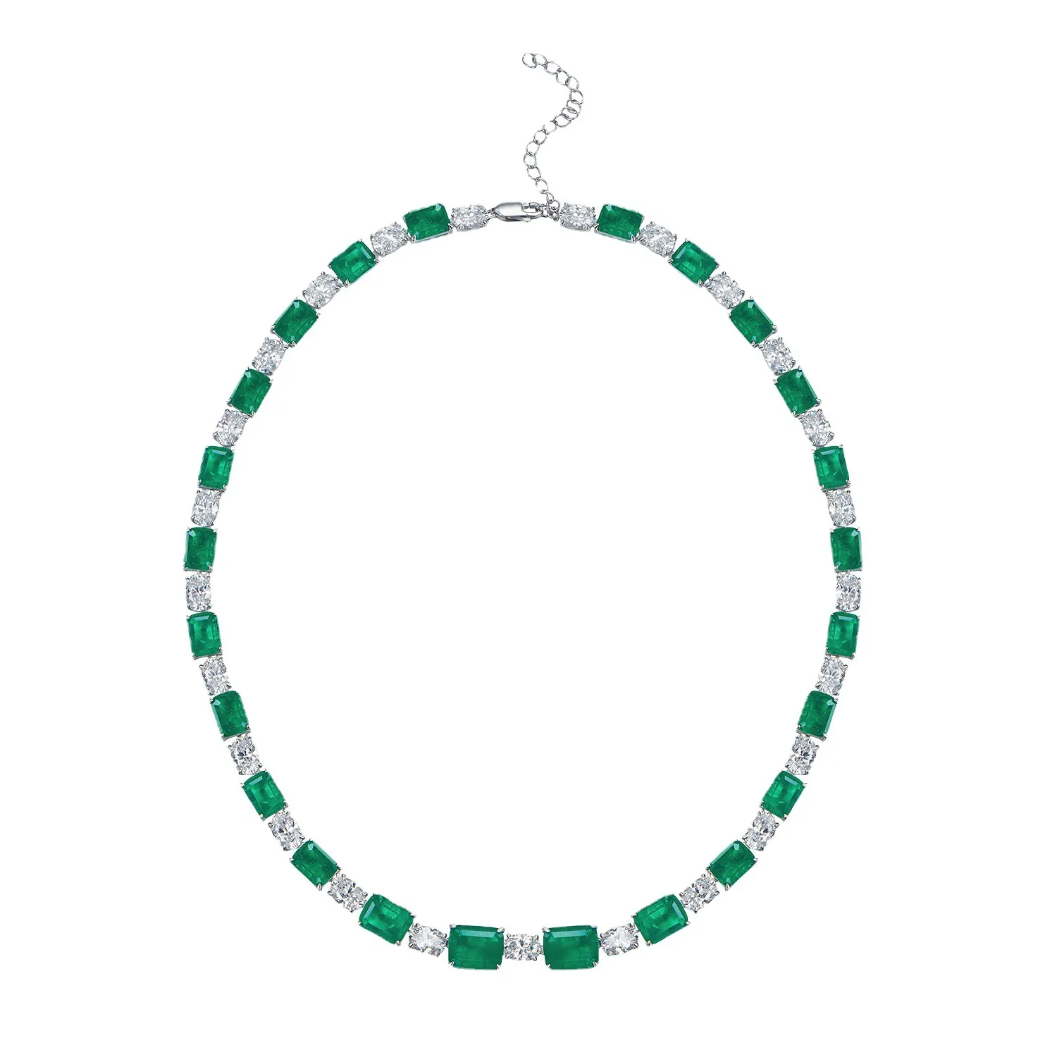 2024 European and American New S925 Sterling Silver Classic Green Women's Synthetic Emerald Necklace Women's Neckchain