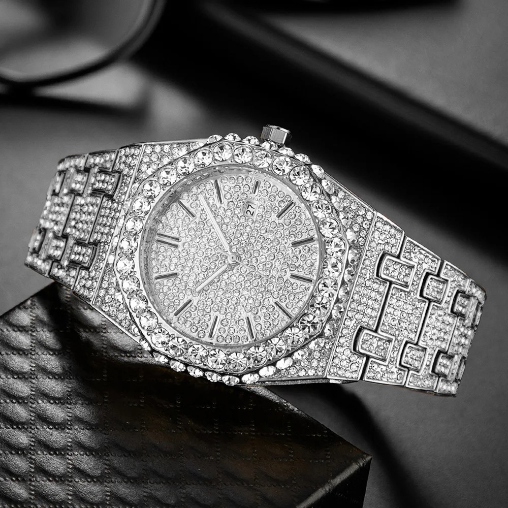 

Hip Hop Diamond Watches Iced Out Mens Watches Trendy Jewelry Quartz Watch For Men
