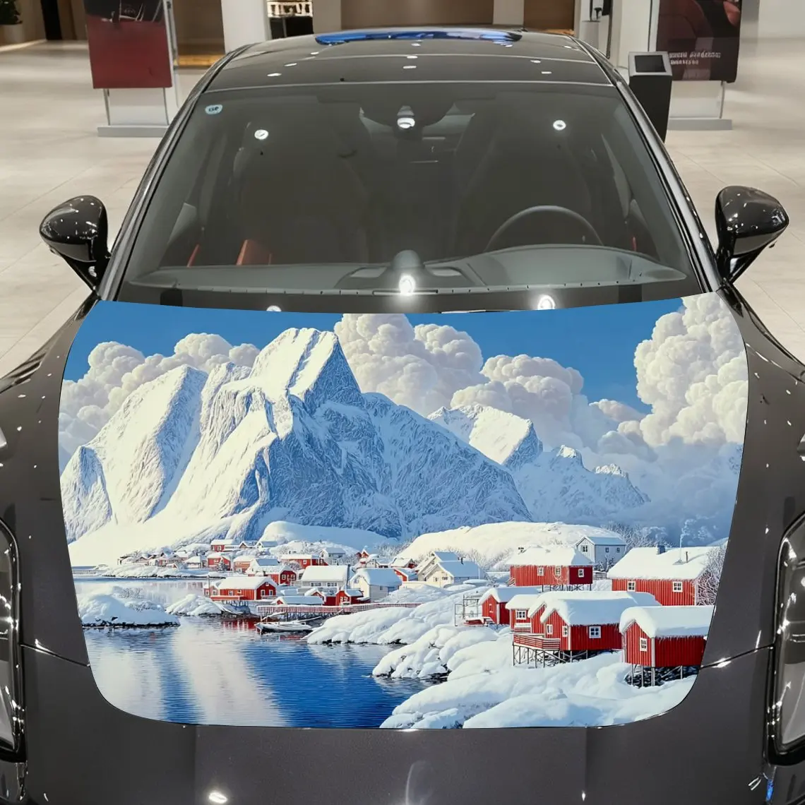 Coastal Norwegian Village Car Hood Sticker, Waterproof Self-adhesive Body Decoration Sticker, Universal Full Coverage Appearance