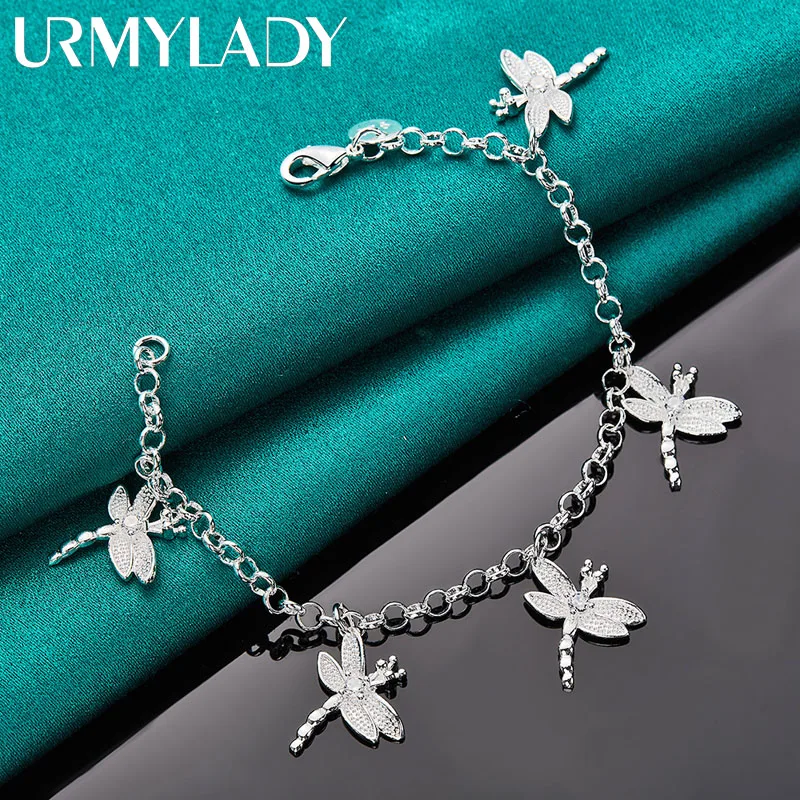 

URMYLADY 925 Sterling Silver Dragonfly Zircon Pendant Bracelet For Women Wedding Engagement Party Fashion Jewelry