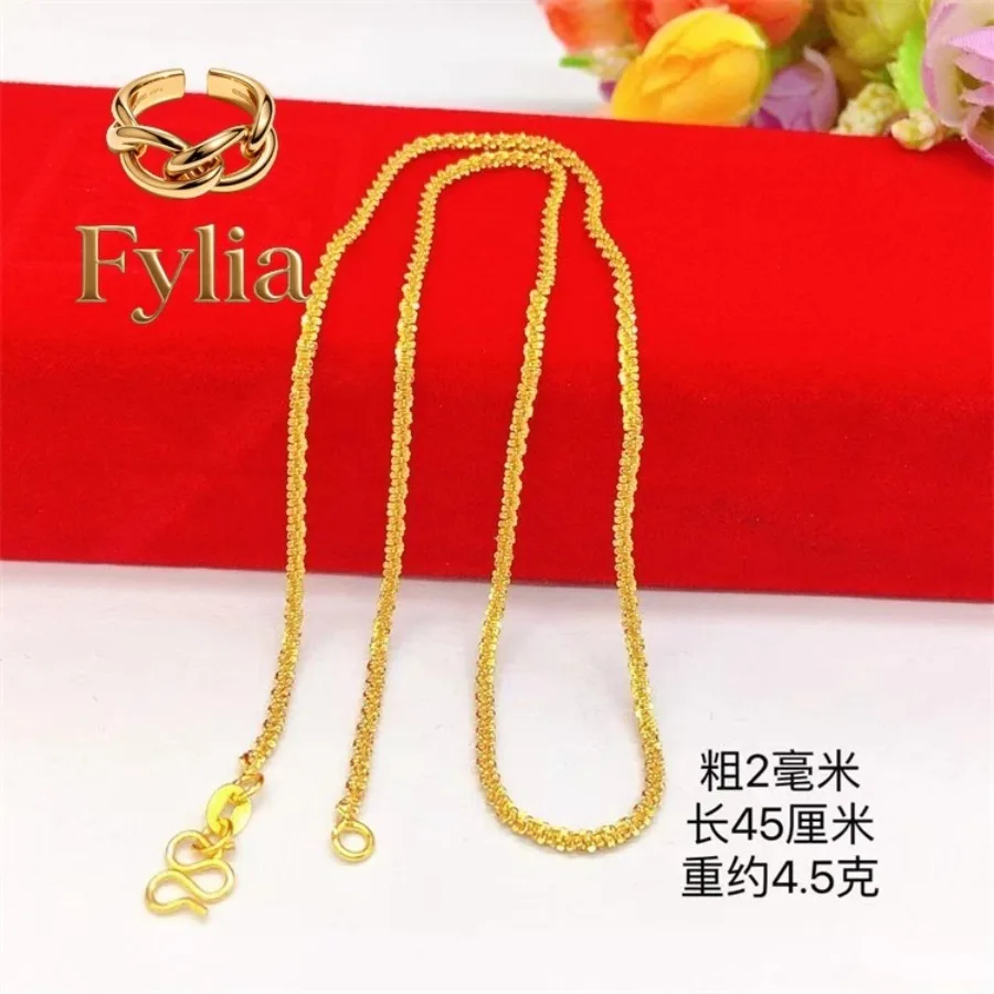 Fylia Jewelry   24K women's gold necklace fashionable and simple AU999 women's gold necklace jewelry