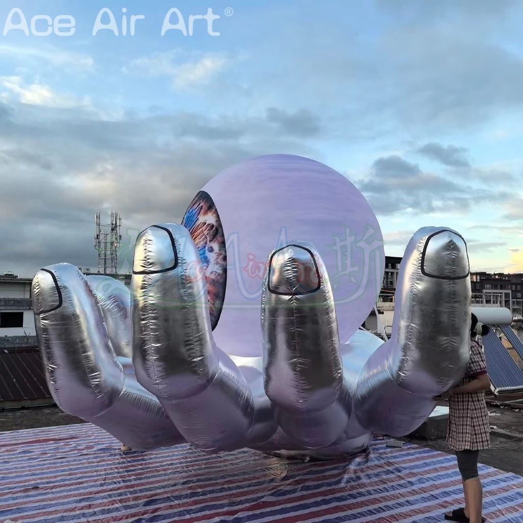 Mains gonflables avec boule à œil tenant, modèle de doigts gonflables pour décoration de spectacle de fête sur scène d'halloween