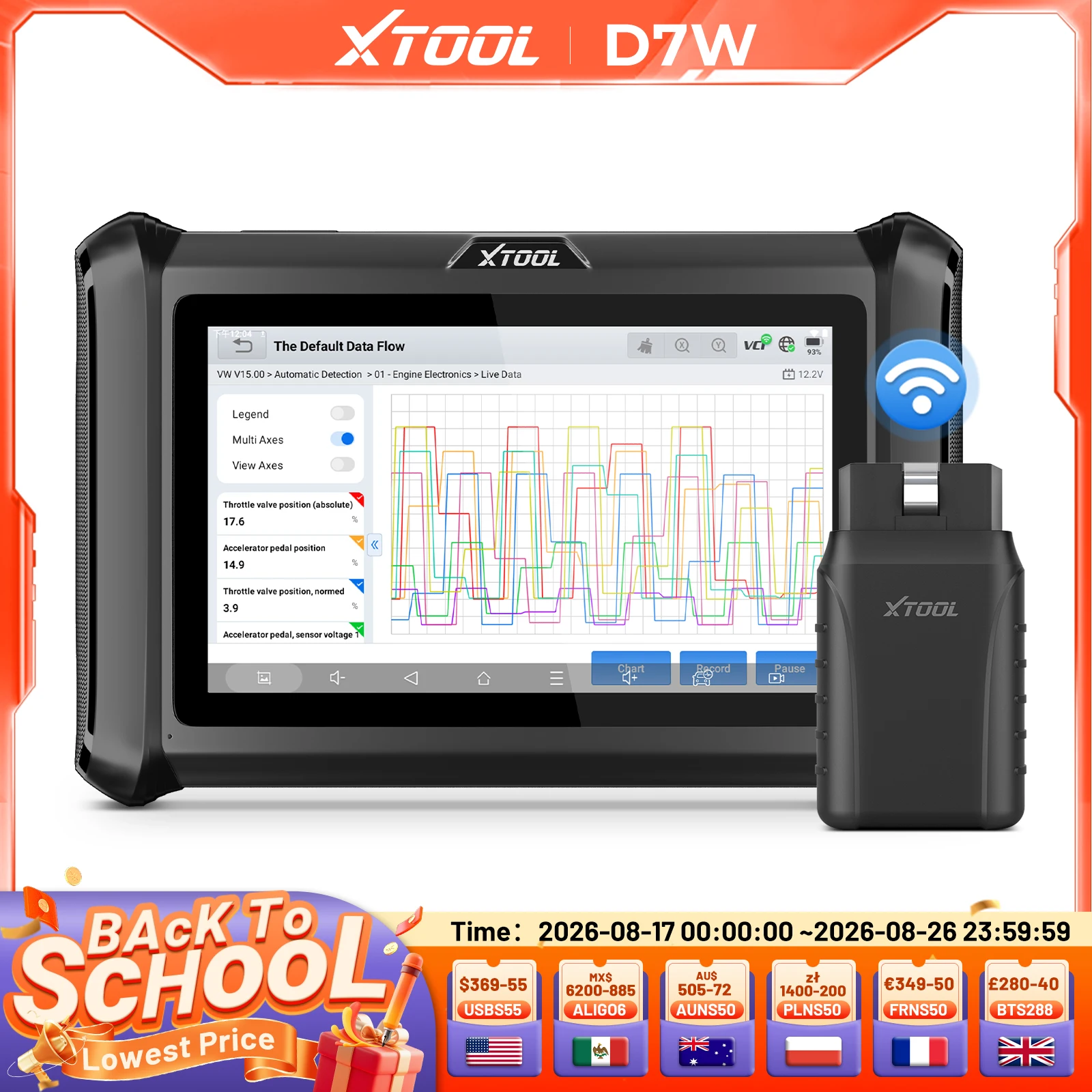 XTOOL D7W V2.0 Bluetooth Auto Scanner All System Diagnostic Tool ECU Coding Bidirectional Key Programmer with 39+Resets CAN FCA