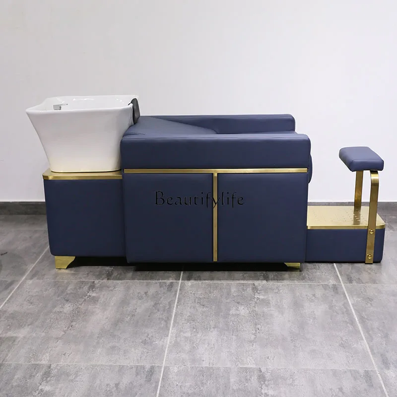 yj32 Lettino per shampoo in acciaio inossidabile per parrucchiere speciale con lavabo in ceramica semi-risclinante