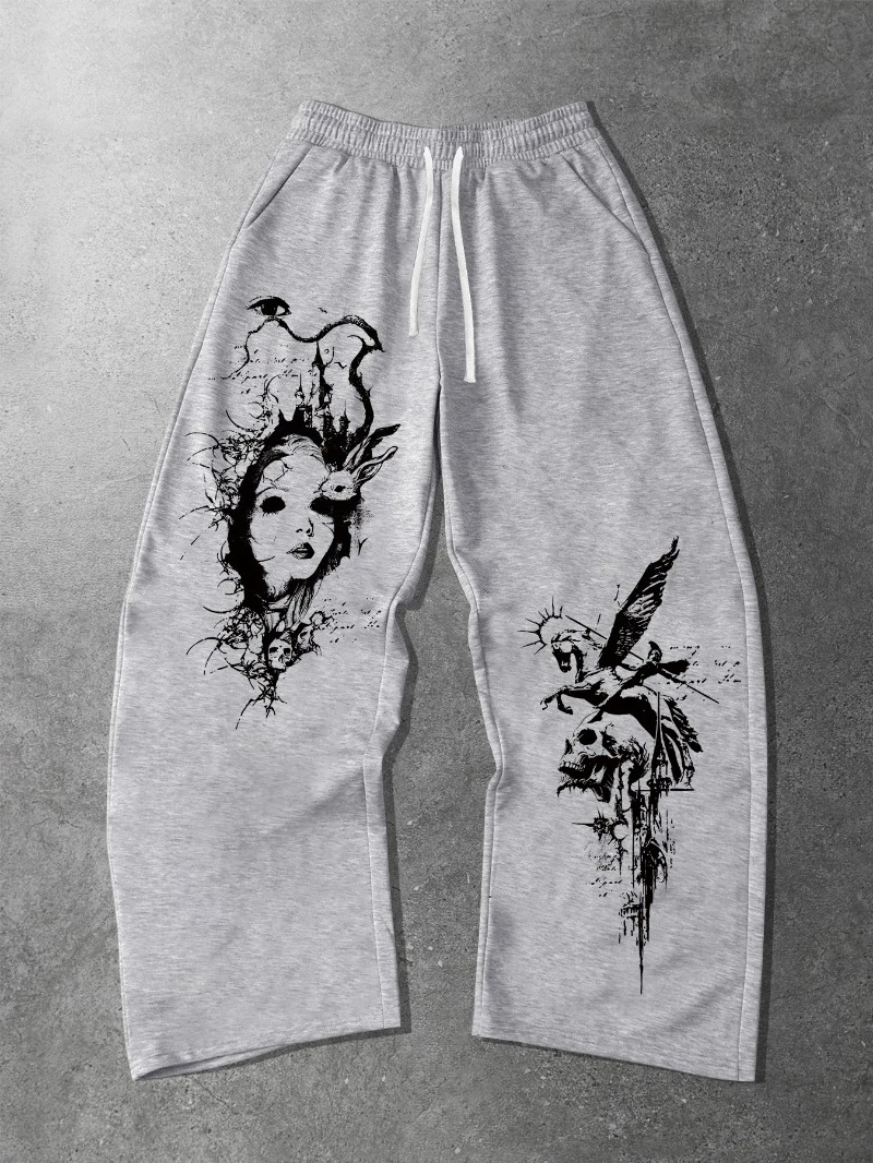 

Gothic Fashion Dark Style Men's and Women's Casual Sports Loose Straight Leg Pants, Autumn and Winter Warm Sweatpants