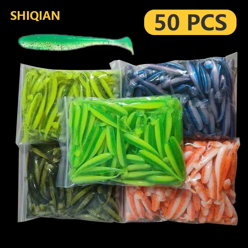 50 PCS Miękkie przynęty wędkarskie Woblery na szczupaka Bass Sztuczna przynęta Silikonowa zimowa przynęta morska Ogon Spinner Miękka przynęta Wibracje