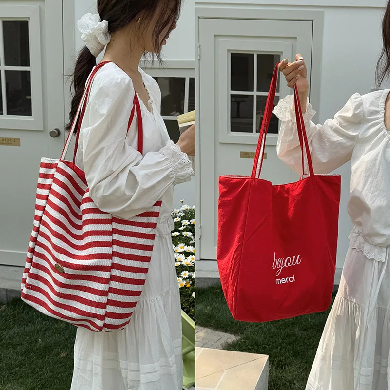 Casual Große Kapazität frauen Leinwand Schulter Taschen Gestreiften Design Weibliche Einkaufstasche Sommer Am Meer Mädchen Handtaschen Strand Tote