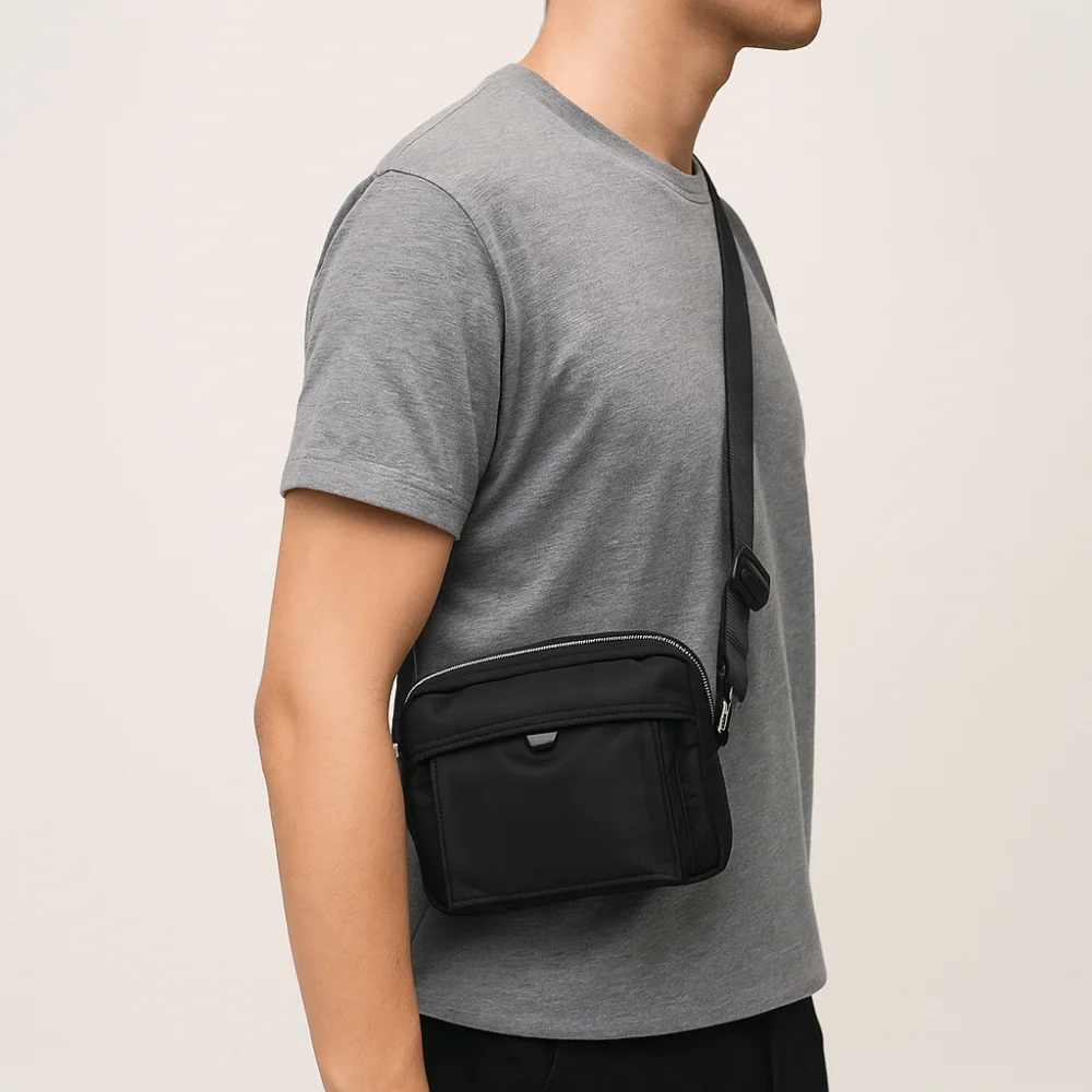 

Solid Color Men Mobile Bags Large Capacity Multifunctional Nylon Crossbody Bag Lightweight Wide Strap Simple Shoulder Bag Work